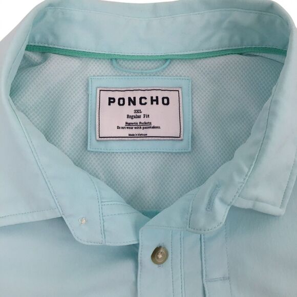 Poncho Shirt Mens 3XL Button Up Short Sleeve Magnetic Pockets Performance Blue - Picture 5 of 14